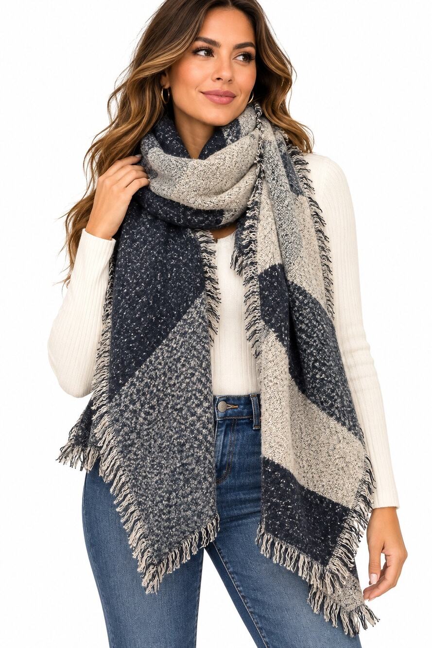 Call It Spring Oversized Blanket Scarf Gray Black Beige Fringe Wrap 75”